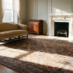 Antique Kashan Square Silk Persian Ivory 1890s Rug (SKU 23575) - room view