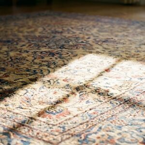 Antique Kashan Square Silk Persian Ivory 1890s Rug (SKU 23575) - in-room detail