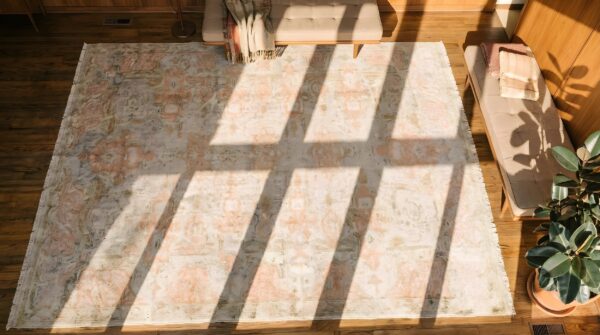 Antique kayseri turkish knotted rug 2 Antique kayseri turkish knotted rug (sku 22159) - styled overhead view