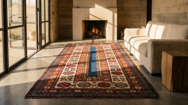 Antique kazak caucasian knotted rug 6 Antique kazak caucasian knotted rug (sku 18341) - room view