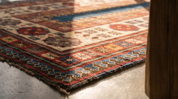 Antique kazak caucasian knotted rug 7 Antique kazak caucasian knotted rug (sku 18341) - in-room detail