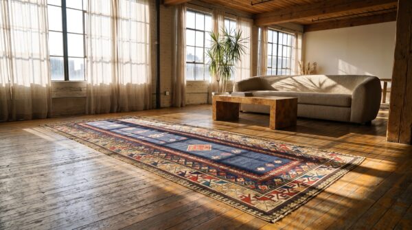 Antique kazak caucasian blue 1880s hallway runner rug (sku 21711) - room view