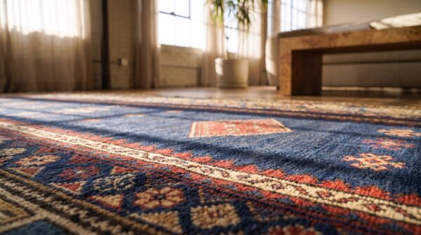 Antique kazak caucasian blue 1880s hallway runner rug (sku 21711) - in-room detail
