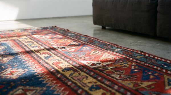 Antique kazak hallway runner wool blue rug 6 Antique kazak hallway runner wool blue rug (sku 19959) - in-room detail