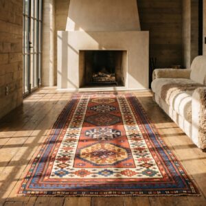 Antique Kazak Hallway Runner Wool Coral Rug (SKU 18866) - room view
