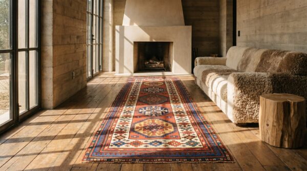 Antique kazak hallway runner wool coral rug (sku 18866) - room view