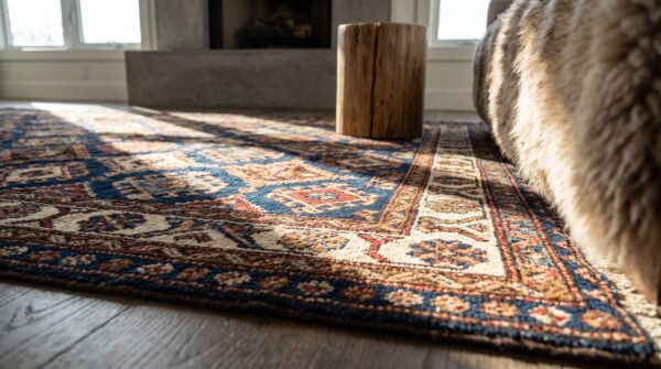 Antique kazak hallway runner wool coral rug (sku 18866) - in-room detail