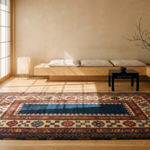Antique Kazak Small Scatter Size Wool Blue Rug (SKU 18450) - room view