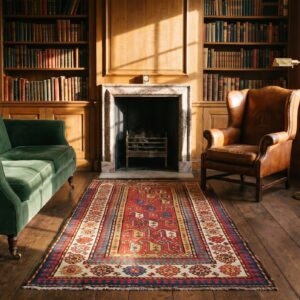 Antique Kazak Small Scatter Size Wool Coral Rug (SKU 18598) - room view
