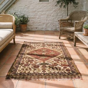 Antique khamse Small Scatter Size Wool Ivory Rug (SKU 18207) - room view