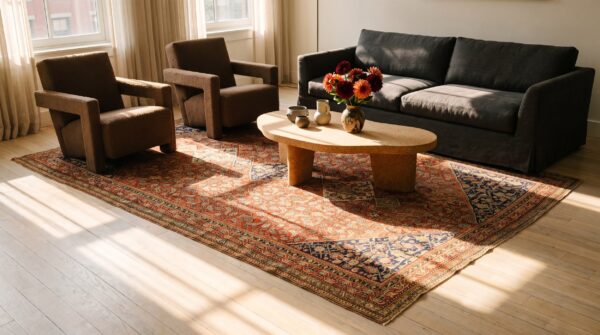 Antique khamseh persian geometric knotted red rug 9 Antique khamseh persian geometric knotted red rug (sku 24334) - room view