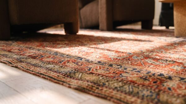 Antique khamseh persian geometric knotted red rug 10 Antique khamseh persian geometric knotted red rug (sku 24334) - in-room detail