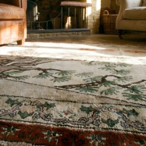 Antique Khotan Allover Hand Knotted East Turkestan Scenic Rug (SKU 23778) - in-room detail