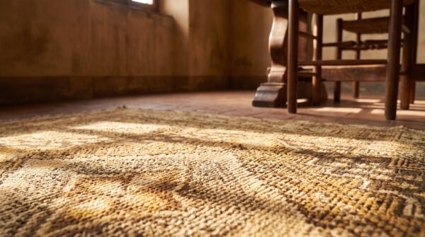 Antique khotan allover geometric east turkestan hand knotted pile brown color gallery rug 8 Antique khotan allover geometric east turkestan hand knotted pile brown color gallery rug (sku 20031) - in-room detail