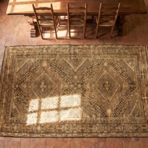 Antique Khotan Allover Geometric East Turkestan Hand Knotted Pile Brown Color Gallery Rug (SKU 20031) - styled overhead view