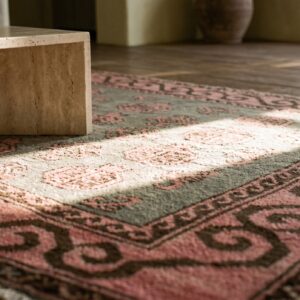 Antique Khotan Allover Geometric Pomegranate Pattern East Turkestan Hand Knotted Pile Rug (SKU 21228) - in-room detail
