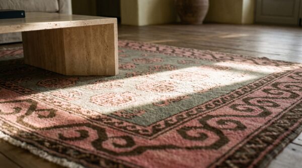 Antique khotan allover geometric pomegranate pattern east turkestan hand knotted pile rug 9 Antique khotan allover geometric pomegranate pattern east turkestan hand knotted pile rug (sku 21228) - in-room detail