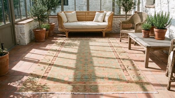 Antique khotan east turkestan allover pomegranate design hand knotted pile rug 9 Antique khotan east turkestan allover pomegranate design hand knotted pile rug (sku 21229) - room view