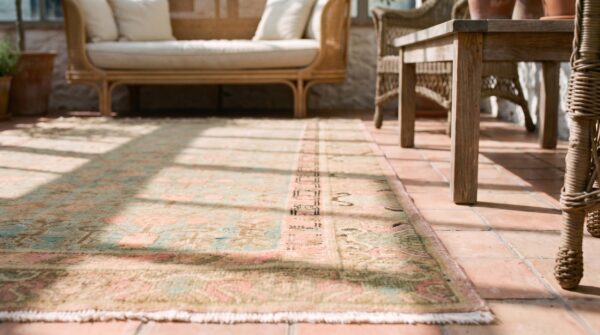 Antique khotan east turkestan allover pomegranate design hand knotted pile rug 10 Antique khotan east turkestan allover pomegranate design hand knotted pile rug (sku 21229) - in-room detail