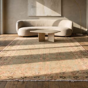 Antique Khotan Wool Ivory Beige Cream White Hand Knotted Pile East Turkestan Rug (SKU 21227) - room view
