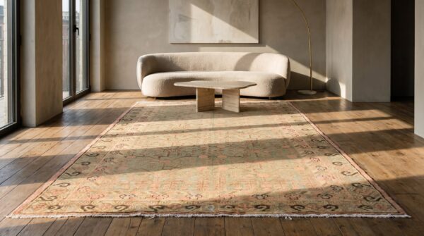 Antique khotan wool ivory beige cream white hand knotted pile east turkestan rug 7 Antique khotan wool ivory beige cream white hand knotted pile east turkestan rug (sku 21227) - room view