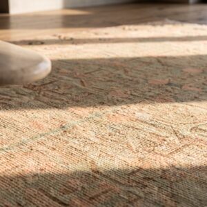 Antique Khotan Wool Ivory Beige Cream White Hand Knotted Pile East Turkestan Rug (SKU 21227) - in-room detail