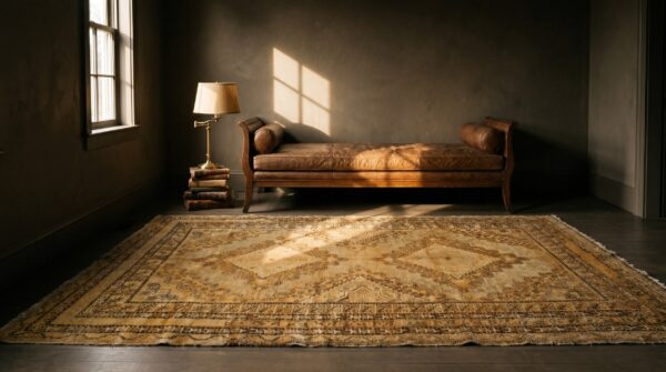 Antique khotan room size wool pile east turkestan yellow rug 6 Antique khotan room size wool pile east turkestan yellow rug (sku 20034) - room view