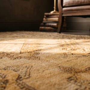 Antique Khotan Room Size Wool Pile East Turkestan Yellow Rug (SKU 20034) - in-room detail
