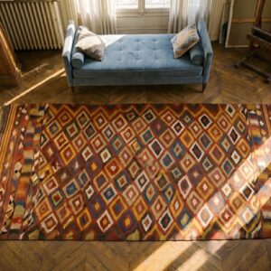 Antique Kilim Afghanistan Flat Weave Rug (SKU 23254) - styled overhead view