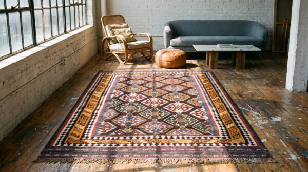 Antique kilim - ghashgaie persian flat weave rug 10 Antique kilim - ghashgaie persian flat weave rug (sku 22024) - room view