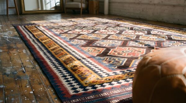 Antique kilim - ghashgaie persian flat weave rug 11 Antique kilim - ghashgaie persian flat weave rug (sku 22024) - in-room detail