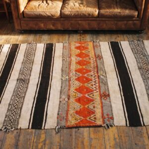Antique Kilim - Moroccan Moroccan Knotted Rug (SKU 21591) - styled overhead view