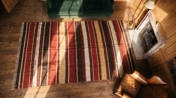 Antique kilim - n. W. Persian persian knotted rug 2 Antique kilim - n. W. Persian persian knotted rug (sku 19218) - styled overhead view