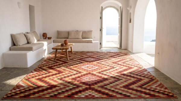 Antique kilim - oushak room size wool multicolor rug (sku 20985) - room view
