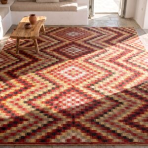 Antique Kilim - Oushak Room Size Wool Multicolor Rug (SKU 20985) - styled overhead view