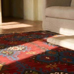 Antique Kilim - Oushak Room Size Wool Red Rug (SKU 22642) - in-room detail