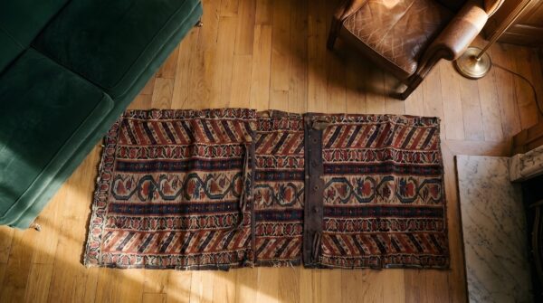 Antique kilim - senneh persian multicolor 1880s rug 2 Antique kilim - senneh persian multicolor 1880s rug (sku 22723) - styled overhead view