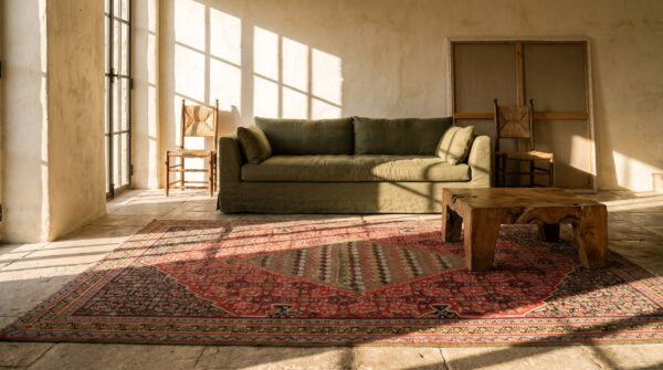 Antique kilim - senneh small scatter size wool multicolor rug (sku 21430) - room view