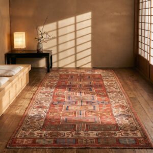 Antique Konya Hallway Runner Wool Coral Rug (SKU 20992) - styled overhead view
