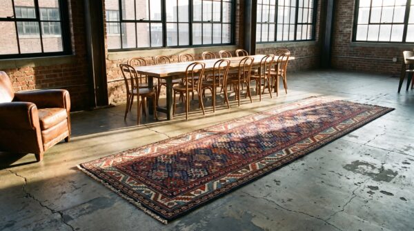 Antique kurdish blue wool hallway runner rug (sku 21542) - room view