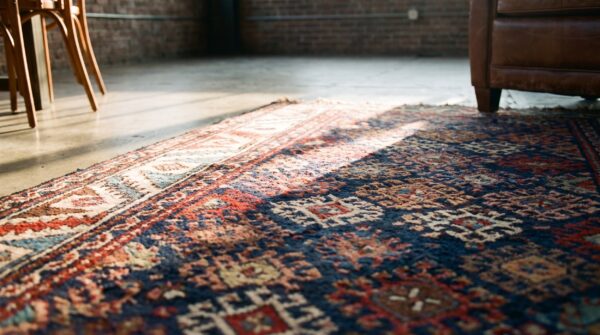 Antique kurdish blue wool hallway runner rug (sku 21542) - in-room detail