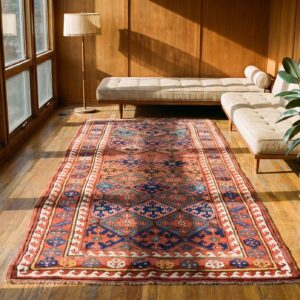 Antique Kurdish Wool Coral Rug (SKU 22860) - room view
