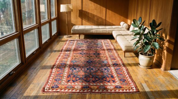 Antique kurdish wool coral rug 9 Antique kurdish wool coral rug (sku 22860) - room view