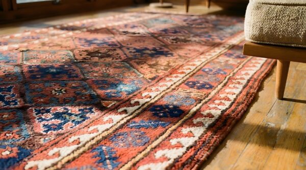 Antique kurdish wool coral rug 10 Antique kurdish wool coral rug (sku 22860) - in-room detail