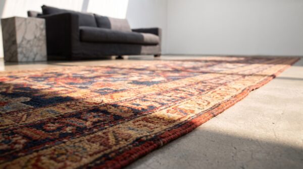 Antique kurdish hallway runner wool blue allover rug (sku 21098) - in-room detail