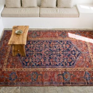 Antique Kurdish Hallway Runner Wool Blue Tribal Rug (SKU 18190) - styled overhead view