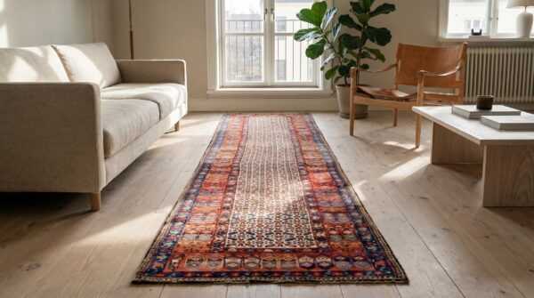 Antique kurdish hallway runner wool ivory rug (sku 17385) - room view