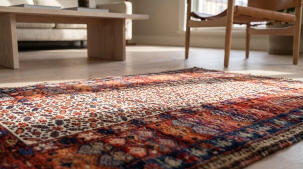 Antique kurdish hallway runner wool ivory rug (sku 17385) - in-room detail