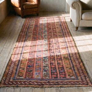 Antique Kurdish Hallway Runner Wool Multicolor Rug (SKU 20025) - styled overhead view