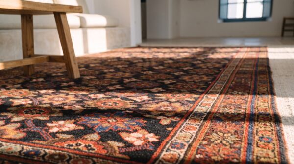 Antique kurdish persian allover floral hand knotted pile rug (sku 25302) - in-room detail